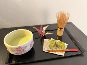Traditional matcha tea served after a Japanese facial in Osaka