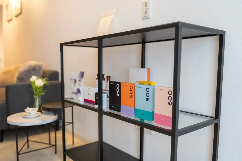 Skincare products at a private beauty salon in Osaka