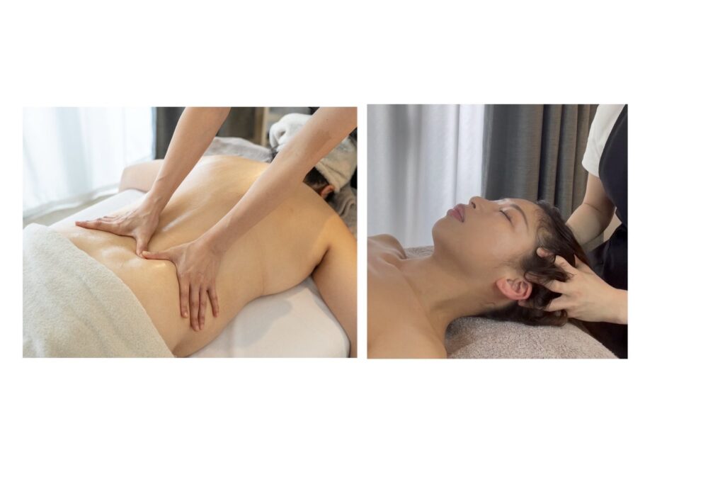 Personalized back massage and scalp massage during a private treatment at Private Salon Treat, Osaka